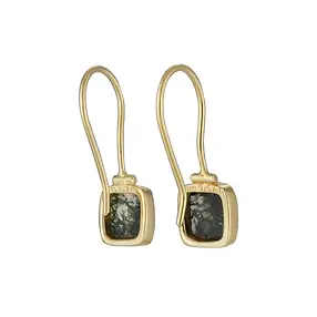 Pendientes colgantes de ágata musgo, talla cojín (8 × 8 mm), 2,3 cm, chapados en oro | Marco Schreier