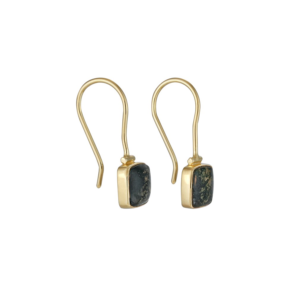 Pendientes colgantes de ágata musgo, forma de cojín de 8 × 8 mm, chapados en oro | Marco Schreier