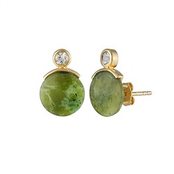 244009260022 Ohrstecker, Nephrit, rund, 1,4cm, vergoldet | Edelsteine, Heilsteine & Schmuck