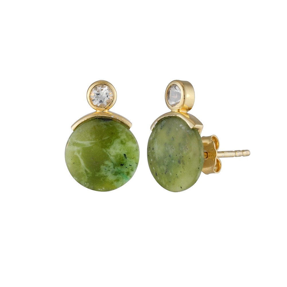 Ohrstecker, Nephrit, rund, 1,4cm, vergoldet | Edelsteine, Heilsteine & Schmuck