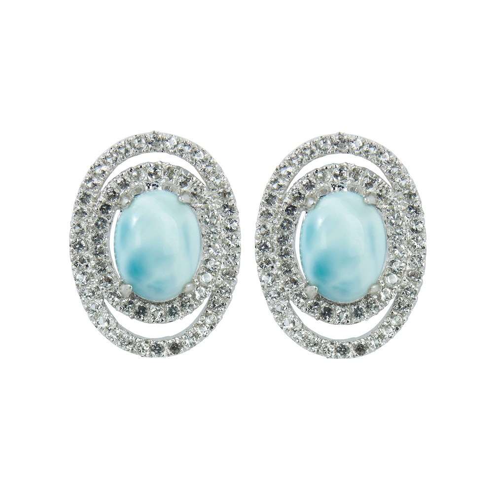 Clous d'oreilles Larimar, ovale (8 x 6mm), Topaze, 1,7cm, rhodié | Marco Schreier