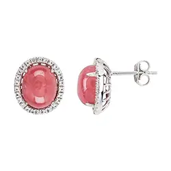 244018140006 Clous d'oreilles Rhodochrosite ovale, Topaze naturelle (blanche), 1,4cm, rhodié | Marco Schreier