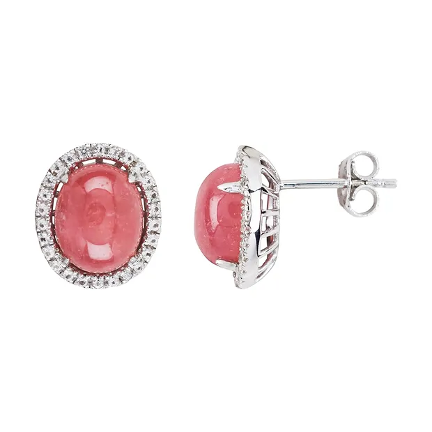 Earstuds Rhodochrosite oval, natural Topaz (white), 1,4cm, rhodiniert | Marco Schreier