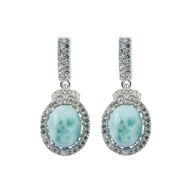 Earstuds Larimar, topaz, 2.6 cm, rhodiniert | wholesaler gems & healing stones