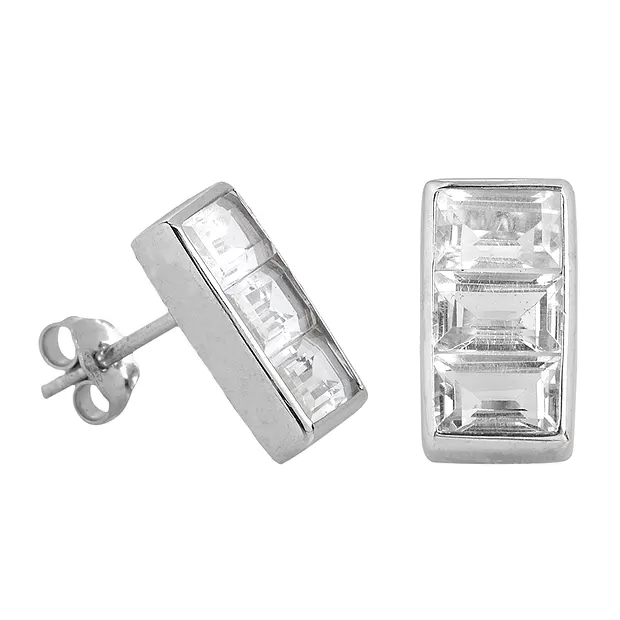 Clous d'oreilles Topaze (blanc), rectangles facettés, 1,4cm, rhodié | Marco Schreier