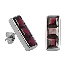 244018160017 Ohrstecker Granat, facettierte Quadrate (3 St.), 1,4cm, rhodiniert | Marco Schreier