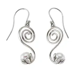 244018160042 Pendientes espiral con perla, 3,0 cm, rodinados | Marco Schreier