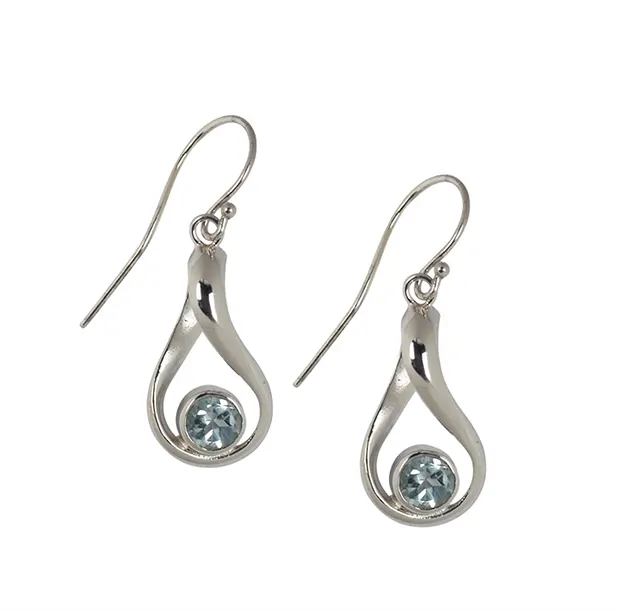 Boucles d'oreilles Topaze (bleue), courbes, 3,6cm, rhodié | Marco Schreier
