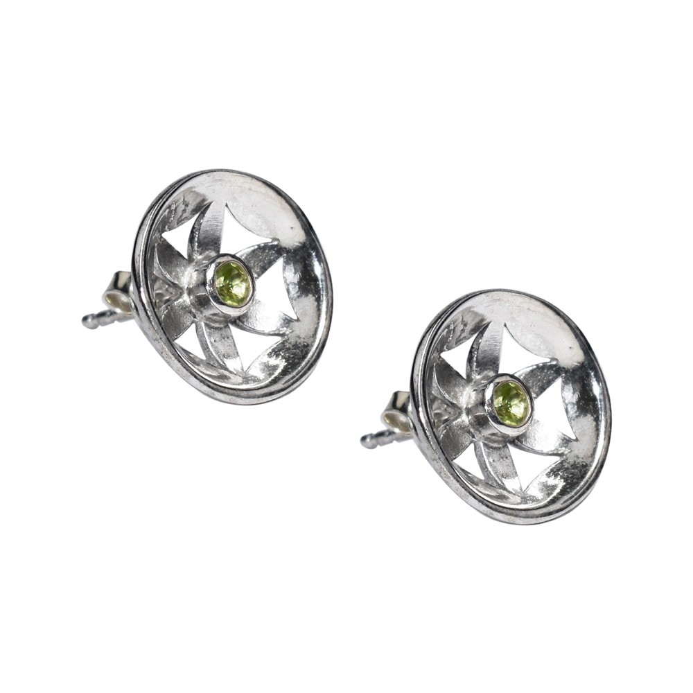 Ohrstecker Blume mit Peridot, 1,4cm, rhodiniert | Marco Schreier