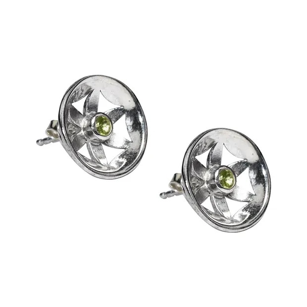 Ohrstecker Blume mit Peridot, 1,4cm, rhodiniert | Marco Schreier