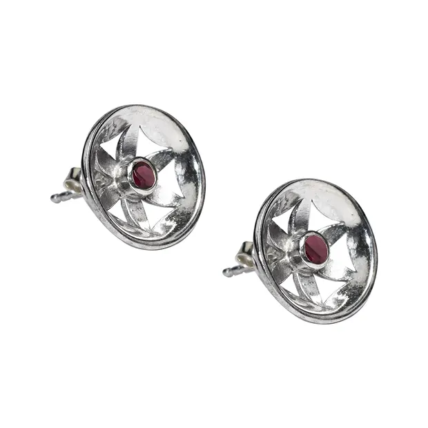 Ohrstecker Granat (3mm), Blume, 1,4cm, rhodiniert | Marco Schreier