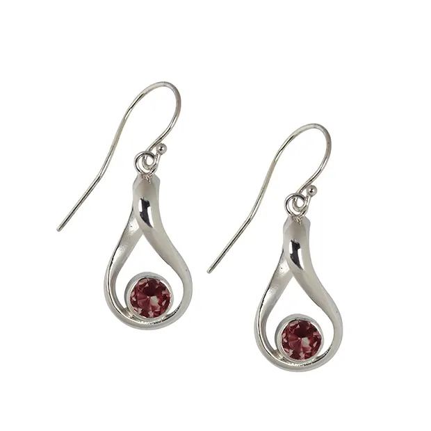 Boucles d'oreilles avec crochets, grenat, courbé, 3,6cm, rhodié | Marco Schreier