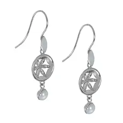 244018170031 Boucles d'oreilles "fleur" avec perle, 4,2cm, rhodié | Marco Schreier