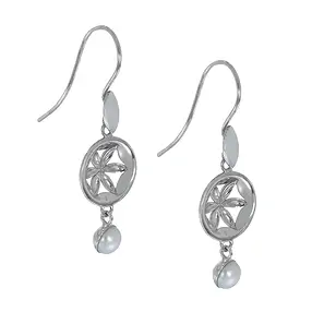 Pendientes "Flor" con perla, 4,2 cm, rodinados | Marco Schreier
