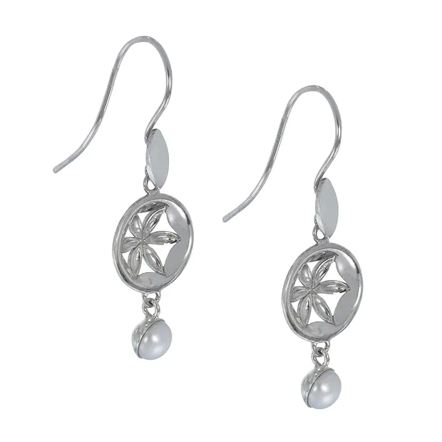 Boucles d'oreilles "fleur" avec perle, 4,2cm, rhodié | Marco Schreier