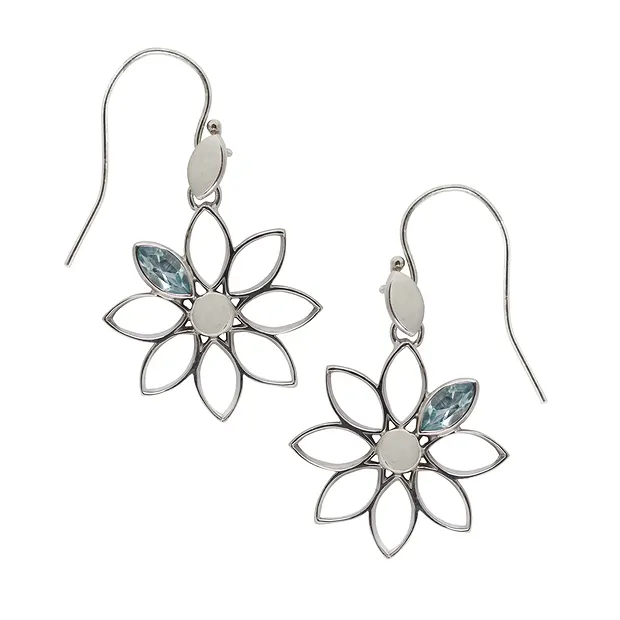 Orecchini "Fiore" blu topazio, 4,3 cm, rodiato | Marco Schreier