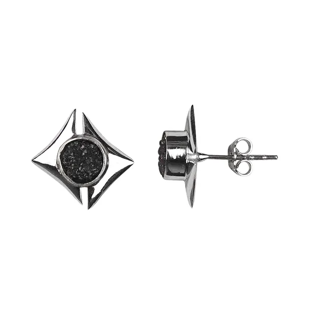 Earstuds Druzy (black) in square setting, 1.5 cm, rhodiniert | Marco Schreier