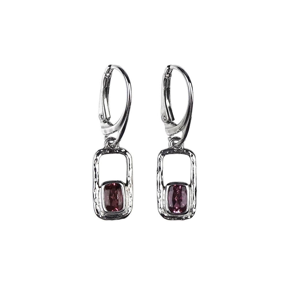Boucles d'oreilles avec crochets en tourmaline rose rectangle, 3,5cm, rhodié | Marco Schreier
