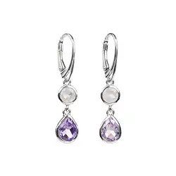 244018210028 Ohrhänger Rosenquarz (rund), Amethyst (Tropfen), 4,0cm, rhodiniert | Marco Schreier