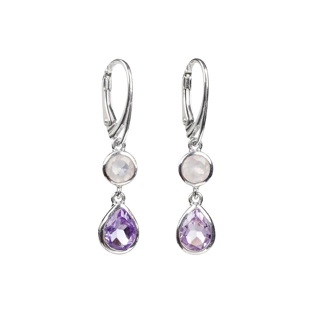Earrings Rose Quartz (round), amethyst (drop), 4.0 cm, rhodiniert | Marco Schreier
