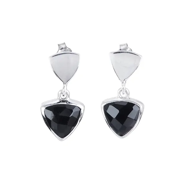 Clous d'oreilles Onyx (teintée) "Trillion" facetté, 2,0cm, rhodié | Marco Schreier