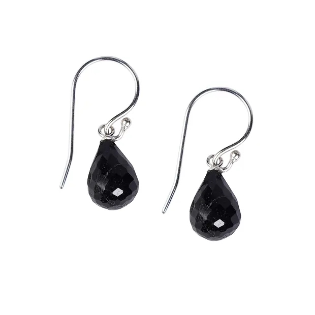 Boucles d'oreilles avec crochets Schorl (stab.)Goutte à facettes, 2,7cm, rhodié | Marco Schreier