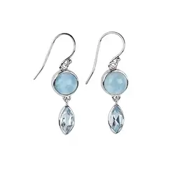 244018210044 Boucles d'oreilles Larimar rond, Topaze (bleue) marquise, 3,7cm, rhodié | Marco Schreier
