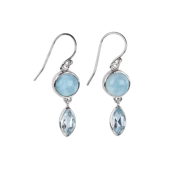 Ohrhänger Larimar rund, Topas blau Marquise, 3,7cm, rhodiniert | Marco Schreier