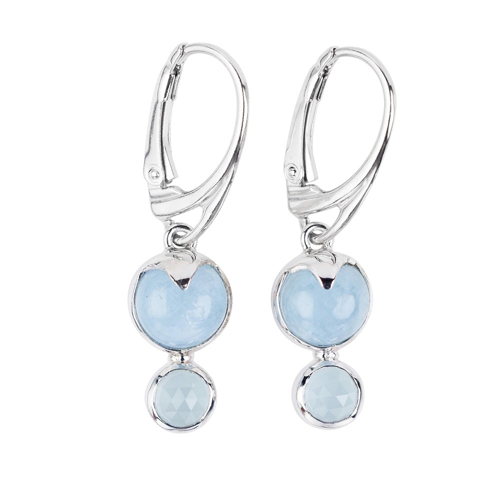 Orecchini rotondi con cabochon di Acquamarina, 3,5 cm, rodiati | Marco Schreier