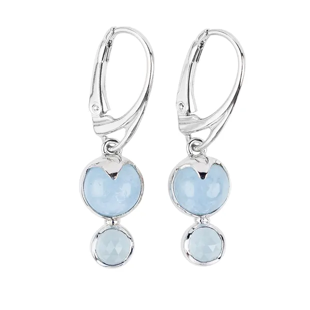 Boucles d'oreilles avec crochets en Aigue-marine, rond, 3,5cm, rhodié | Marco Schreier