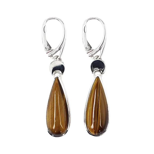 Earrings Tiger's Eye drop (25 x 10mm), 5.0cm, rhodiniert | Marco Schreier