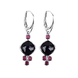244018210056 Boucles d'oreilles Schorl Cushion (10 x 10mm), tourmaline rose, 4,0cm, rhodié | Marco Schreier