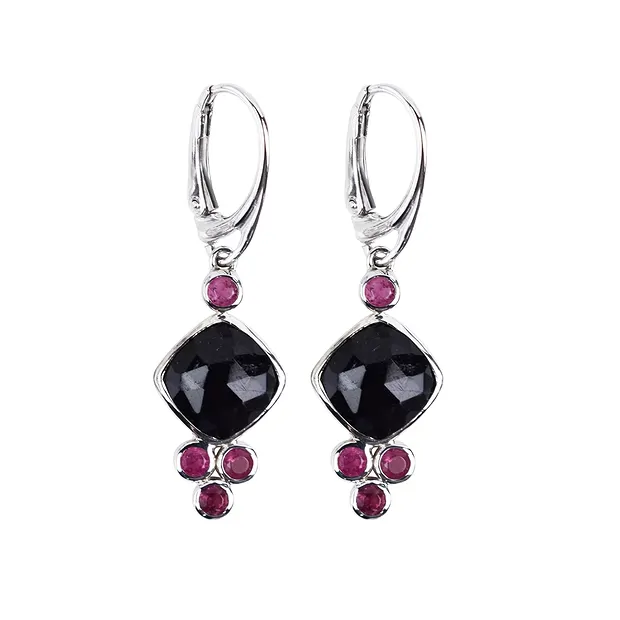 Tourmaline Cushion earrings (10 x 10mm), pink tourmaline, 4.0cm, rhodiniert | Marco Schreier