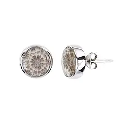 244018210061 Ohrstecker versteinerte Koralle, rund (10mm), 1,2cm, rhodiniert | Marco Schreier