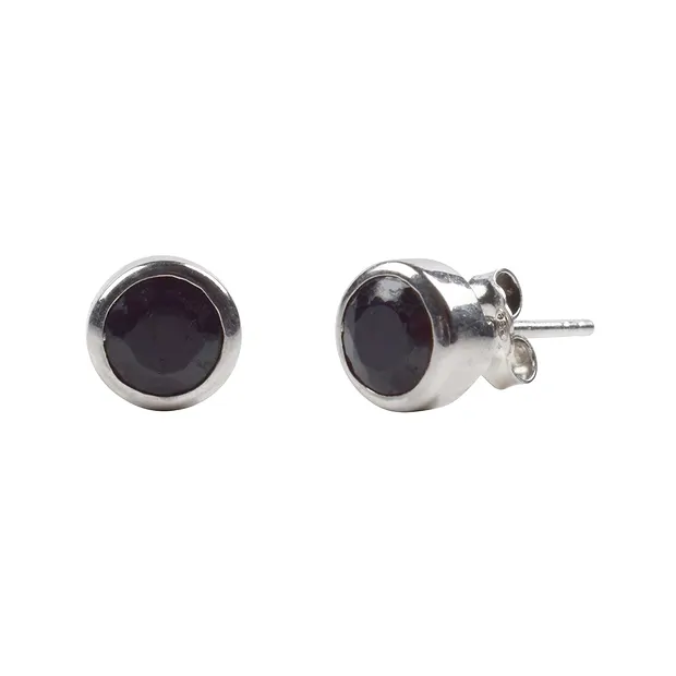 Ohrstecker Schörl (6mm) rund facettiert, rhodiniert | Marco Schreier