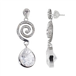 244018210068 Clous d'oreilles Cristal de roche, goutte (13 x 10mm) Concave Cut, 4,2cm, rhodié | Marco Schreier