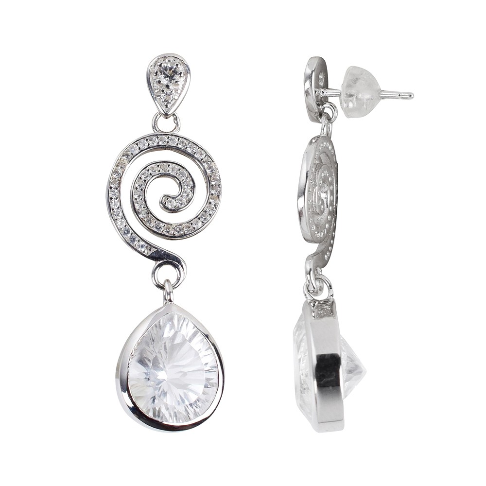 Perno auricolare Cristallo di rocca, goccia (13 x 10 mm) taglio concavo, 4,2 cm, rodiato | Marco Schreier