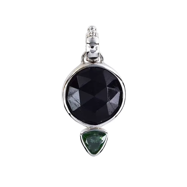 Clous d'oreilles Schorl rond facetté, tourmaline Trillion, 2,2cm, rhodié | Marco Schreier