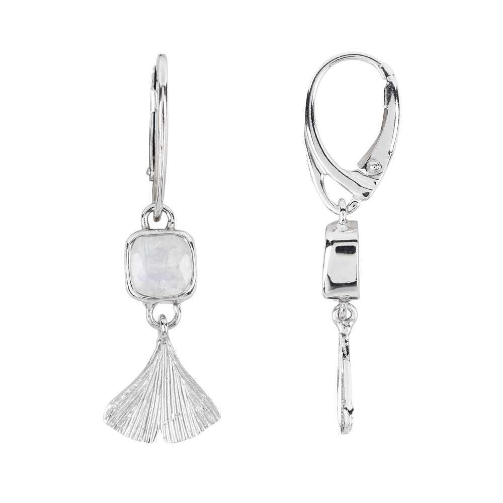 Earrings labardorite (white) Cussion, ginkgo leaf, 4.3 cm | Marco Schreier