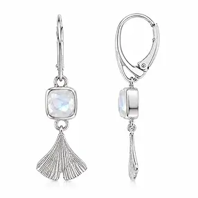 Earrings labardorite (white) Cussion, ginkgo leaf, 4.3 cm | Marco Schreier