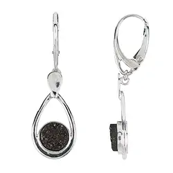 244018210192 Boucles d'oreilles Agate Druzy noire (teintée), en forme de goutte, 4,3cm, rhodié | Marco Schreier