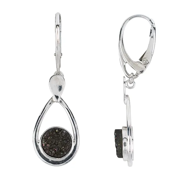 Earrings Agate (Druzy black), drop, 4.3cm, rhodiniert | Marco Schreier
