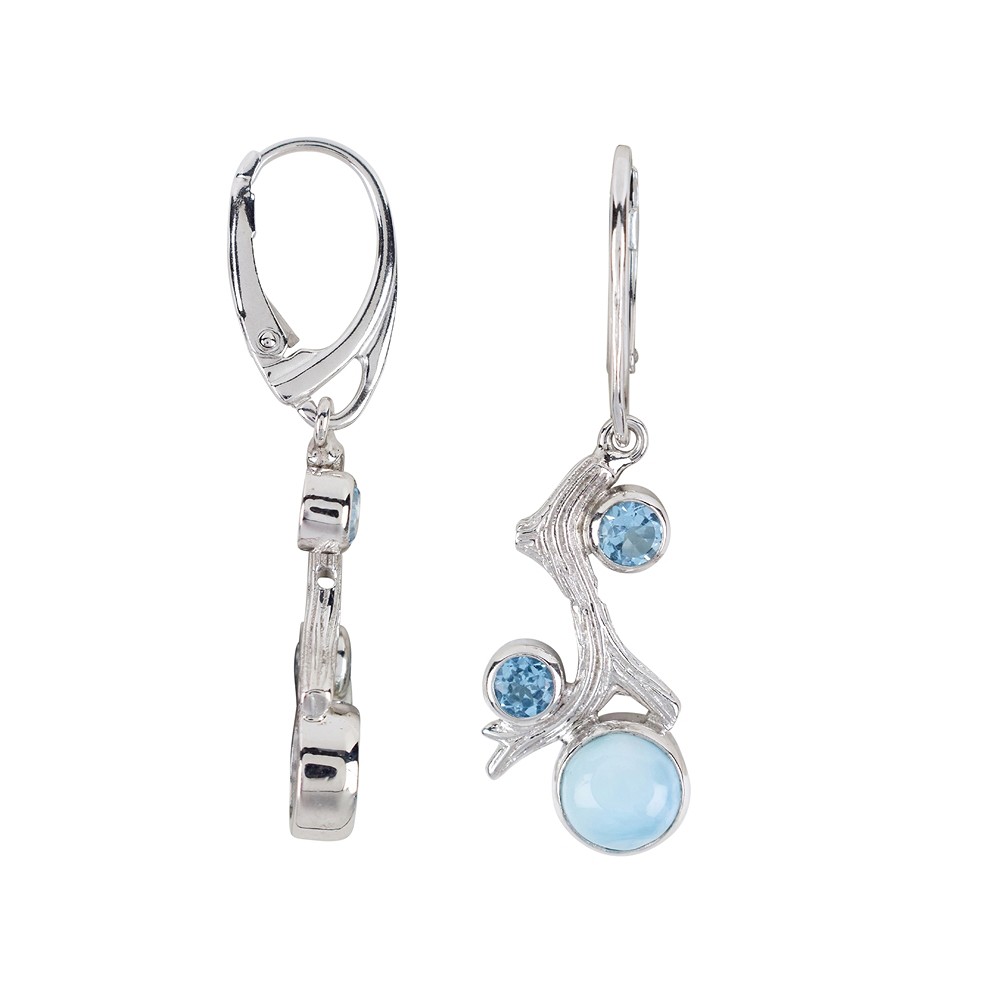 Boucles d'oreilles branche corail Larimar, Topaze, 4,2cm, rhodié | Marco Schreier