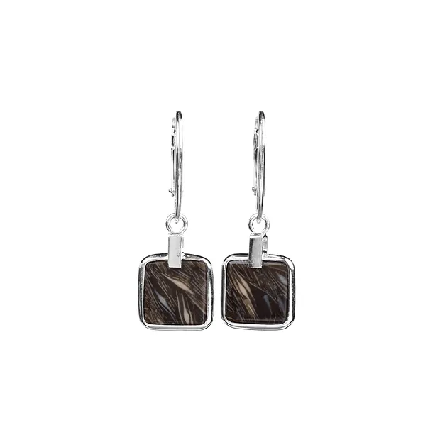 Boucles d'oreilles Agate de prairie (fossile végétal) carrés, 3,5cm, rhodié | Marco Schreier
