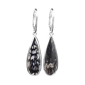 Petrified Palm Wood drop earrings, 5.1 cm, rhodiniert | Marco Schreier