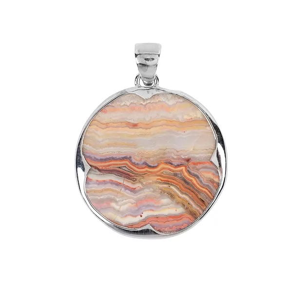 Earrings Lace Agate round, 3.0 cm, rhodiniert | wholesaler gems & healing stones