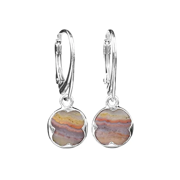 Earrings Lace Agate round, 3.0 cm, rhodiniert | wholesaler gems & healing stones