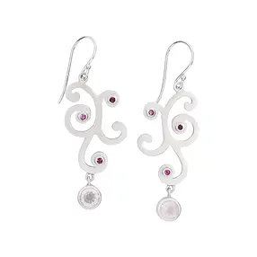 Earrings tendril, Rose Quartz, Ruby, 5.3 cm, rhodiniert | Marco Schreier