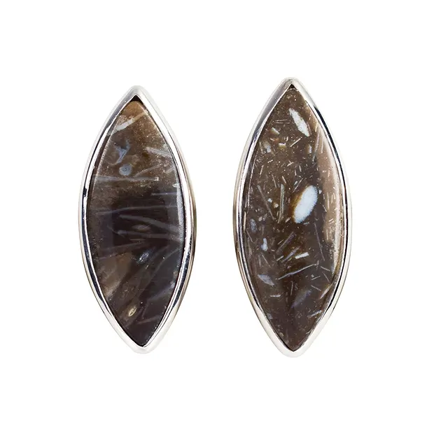 Pendientes Navette de ágata de las praderas (20 x 8 mm), 2,2 cm, rodinados | Marco Schreier