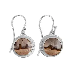 244018210334 Earrings Petrified Palm Wood round, 3.4 cm, rhodiniert | Marco Schreier